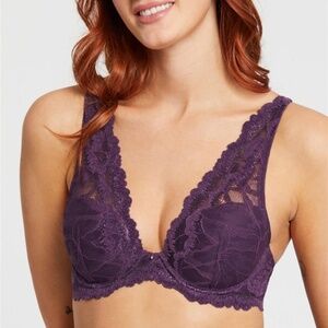 NEW Montelle Royale Mystique Flocked Lace Underwire Bra 9531 Pinot Dark Purple